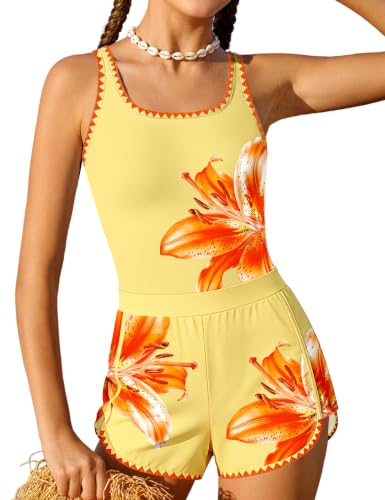 Image of Qaoerde Girls Swimsuit One Piece Swimsuits Solid Color Bathing Suit Colorful Contrast Trim Adjustable Straps Swimwear 9-16Y