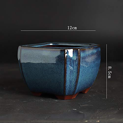 Pot de bonsaï en grès violet artisanal au design géométrique épuré
