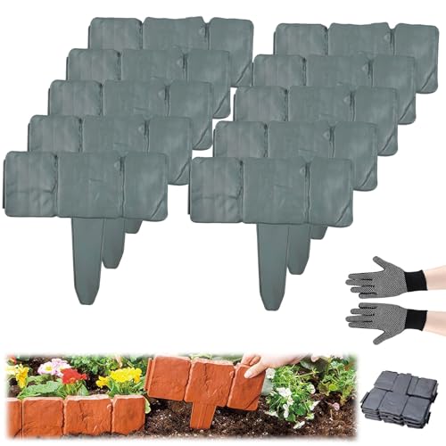 Bordure de Jardin Effet Pierre Plastique, Clôture de Jardin Imitation Pierre DIY pour Allée Pelouse Parterre de Fleurs, Bordurettes Emboîtables Flexibles...