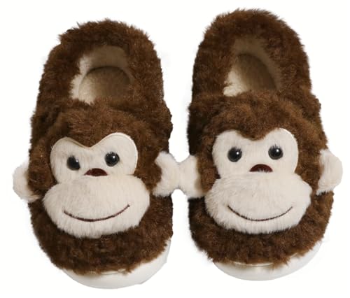 Monkey Animal Slippers for Women Cute Plush Home Warm Winter Indoor Shoes