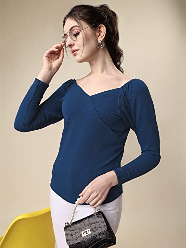 Image of Sheetal Associates Women's Solid Regular Fit Polyester Long Sleeve Classy Casual Top