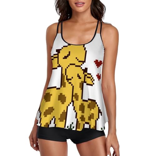 Maillot de bain tankini femme imprimé cerf avec short de garçon et robe de plage 3 pièces
