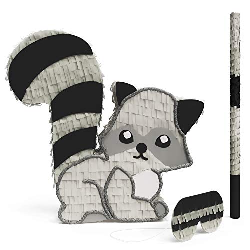 Raccoon Pinata Bundle with a Blindfold and Bat ― The Perfect Sized Pinata For Birthday Parties, Kids Carnival and Related Events ― Perfect Pinata Holds Up to 5 lbs of Candy (18 x 16 x 3 Inches)