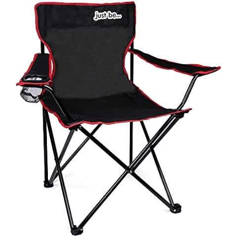 Folding Camping Chair for Adults and for Kids by just be… - Lightweight Foldable Chair Suitable for Outdoors. Chairs for the Beach, Lawn, Camp, Fishing Trip and Garden - Black with Red Trim Cover