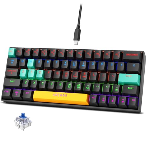 Image of Archer Tech Lab Wired Mechanical Gaming Keyboard| 60% Compact, 63 Keys+ 26 Anti-Ghosting, Blue Switches Tactile Feedback, 17 RGB Effects, 50 Million Clicks for Laptop Mac PS4 PS5 Xbox (Astra M400)