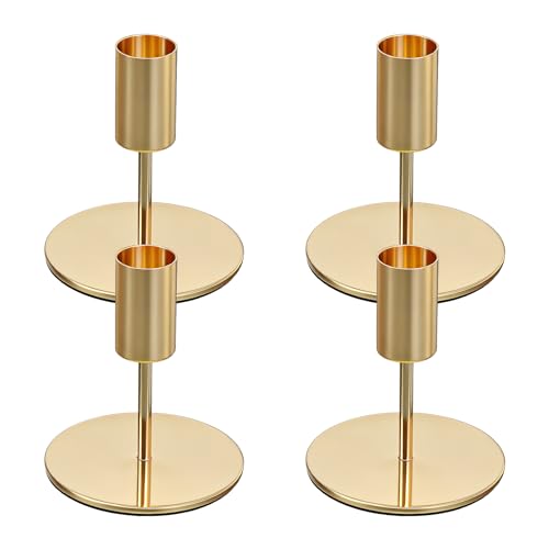 4 Stück Kerzenständer Gold Kerzenhalter aus Metall für Stabkerzen (Ø 2 2 cm) Goldene Kerzenständer 9 5 cm für Hochzeit Party Weihnachten Tischdeko und Wohnzimmer