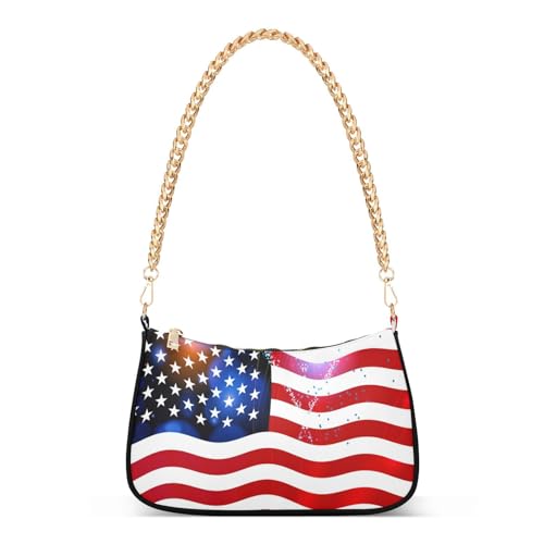 Image of Shoulder Bags for Women American US Flag Independence Day Patriotic Hobo Tote Handbag Small Clutch Purse with Zipper Closure