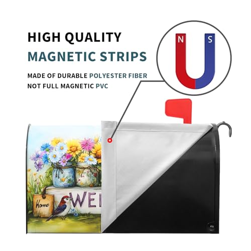 Image of Spring Summer Floral Mailbox Covers Magnetic Standard Size 21 X 25.5 Inch Welcome Magnetic Mailbox Cover Bird Flowers Mailbox Wraps Post Box Cover Decoration Outdoor Garden Home Yard Outside