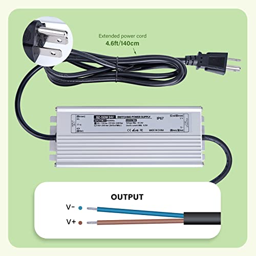 Image of LED Driver 24V 150W LED Power Supply 90-265V AC to 24V DC Low Voltage Output Waterproof IP67 LED Power Supply Transformer Adapter with 3-Prong Plug for LED Light Computer Project Outdoor Light
