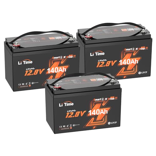 Image of Litime 3Pack 12V 140Ah Bluetooth LiFePO4 Lithium Battery, Group 31, 150A BMS deep Cycle Trolling Motors Battery, Perfect for RV, Marine, Solar, Off-Grid
