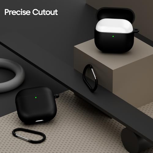 Image of Sounce Silicone Case Cover Compatible with AirPods 4th Generation 2024 Soft Shockproof Skin Protective Cover with Front LED Visibility Wireless Charging Support Keychain Accessory (Black)