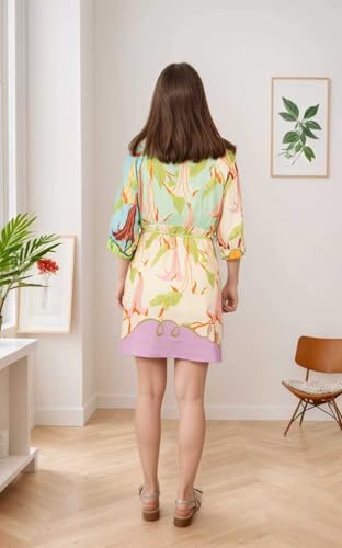 Image of Summer Shirt Dress for Women Long Sleeve Floral Printed Button Down Mini Dresses