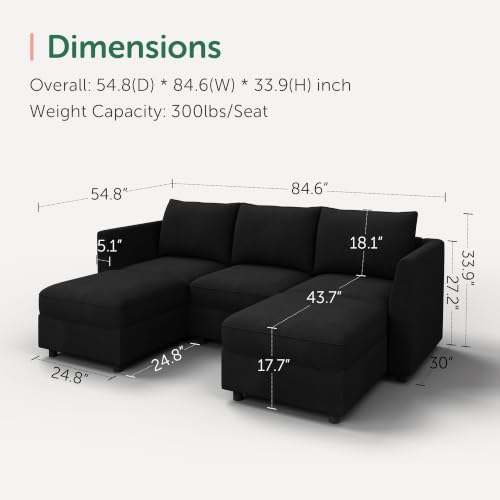 Image of HONBAY Modular Sectional U Shaped Sofa with Storage,Black