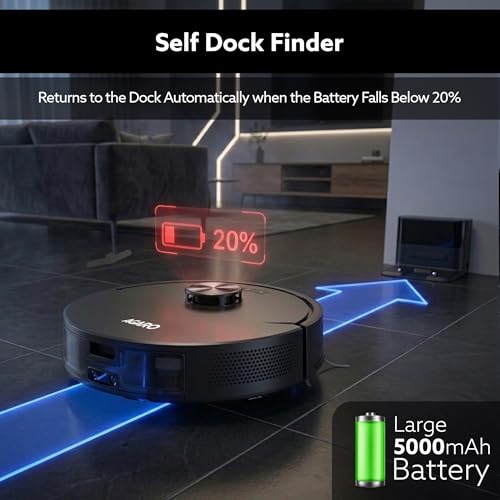 Image of AGARO Alpha Pro Robot Vacuum Cleaner, 2-in-1 Vacuum & Mop, 8000Pa Suction, LiDAR Navigation, App Control, Up to 150min Runtime, Automatic Cleaning, Rechargeable Robotic Vacuum for Hard Floor & Carpet