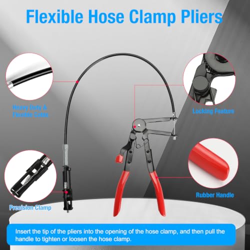 Image of BETOOLL 16PCS Hose Clamp Pliers Set, Automotive Hose Clamp Removal Tool, Long Reach Flexible Wire Tools for Radiator, Heater, Coolant & Water Hoses