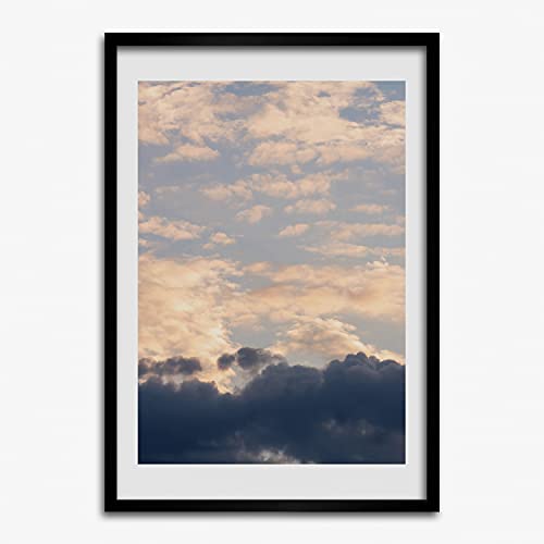 Tableau photo nuages avec cadre en bois 50x70 cm pour salon