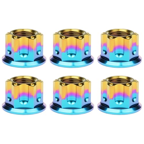 Image of Titanium M6 M8 M10 M12 M14 M16 Flange Bolt Nut Bicycle Motorcycle Rear Axle Car Modification Accessories Pack of 6 (M12 Pitch 1.25mm, Iridescent Blue)