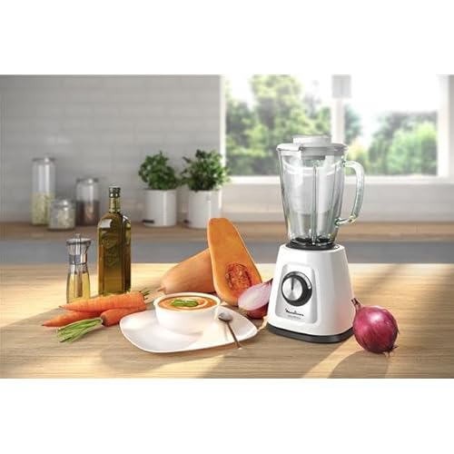 Moulinex Blendforce Cristal - Mixeur 3 vitesses à 4 Lames avec Fonction Glace Pilée et Carafe en Verre Thermorésistant Facile à Nettoyer - 800 W, 1,75 L (réf. LM430110)