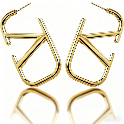 Luxury 14K V-Shaped Geometric Earrings Women Letter V Hypoallergenic Earrings Dangle Earrings Lightweight Alphabet