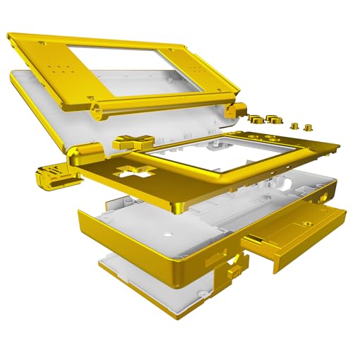 Image of eXtremeRate Chrome Gold Replacement Full Housing Shell for Nintendo DS Lite, Custom Handheld Console Case Cover with Buttons, Screen Lens for Nintendo DS Lite NDSL - Console NOT Included