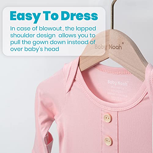 Baby Noah Newborn Knotted Gown Set with Hat and Headband, Soft Tie Bottom Newborn Sleepers for Baby Girl Boy (2 Packs)3