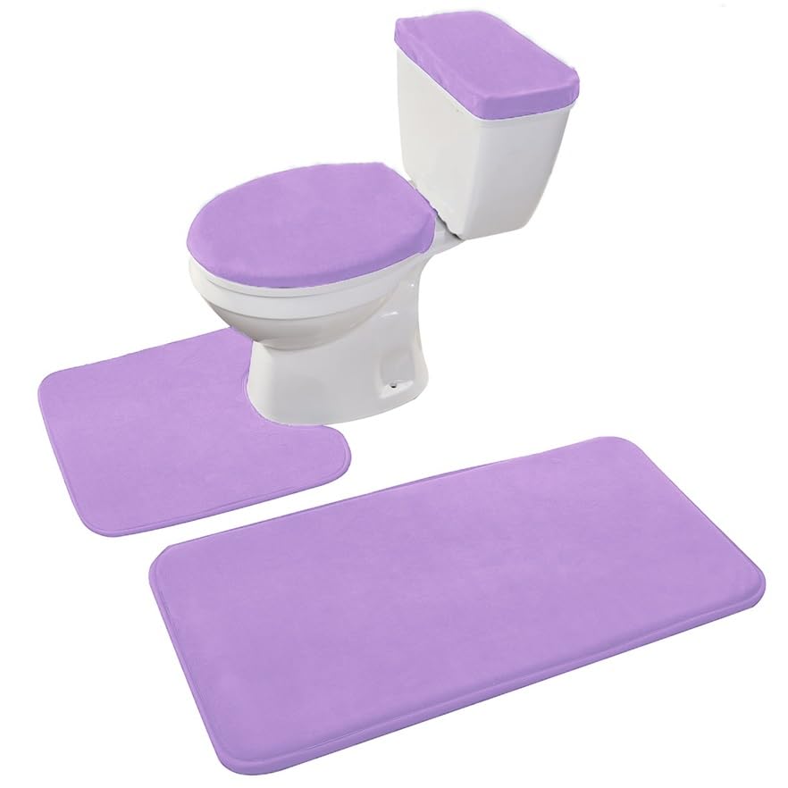 Madeals Memory Foam Bathroom Toilet Rug Set 4 Piece with Toilet Lid Cover and Tank Covers Teal Lavender