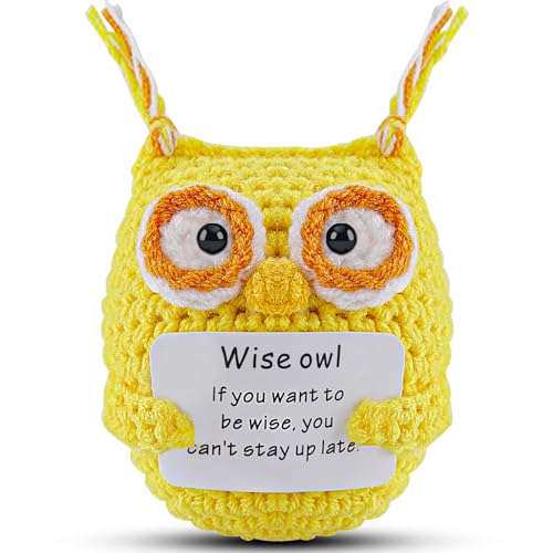 Image of Hoedia Handmade Emotional Pickle Gift, Emotional Cucumber Crochet Doll Inspirational Gifts with Cards, Cute Knitted Funny Support Pickle Friend Birthday (Wise Owl)