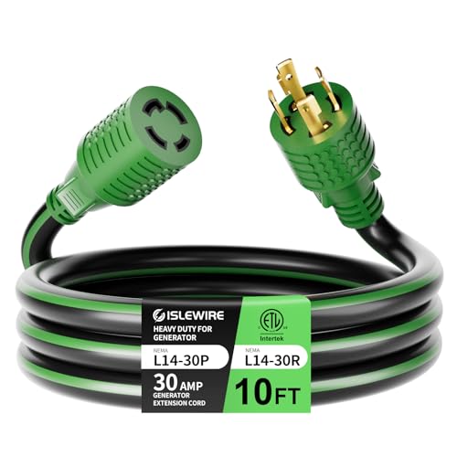 ISLEWIRE 4 Prong 30 Amp Extension Generator Cord 10FT, NEMA L14-30P/L14-30R, 125/250 Volt Up to...