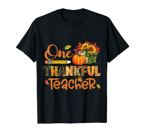 One Thankful Teacher Citrouille Tournesol Automne Thanksgiving T-Shirt