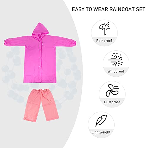 Image of DUEBEL Rain Ponchos Family Pack for Parent and 2 Kids, 8pcs Thick Reusable Rain Coat and Pant Suits with Waterproof and Breathable EVA Material - Ideal for Themed Park, Concerts, Camping