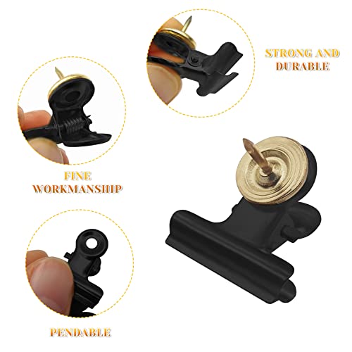 BLMHTWO 30 Pieces Thumb Tacks Clips Gold Heavy Duty Push Pins Clips Metal Cubicle Clips Cork Board Pins No Holes for Paper Creative Paper Clips with Tack for Cork Board and Photo Wall - Image 3