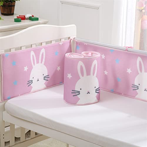 GIBZ Tour de lit Bébé 4 côtés Doublure en Maille Respirant Rembourré Protection de tête pour Nouveau-nés Fille et Garçon, Contour de lit Bébé, Motif de lapin mignon, 120x60cm