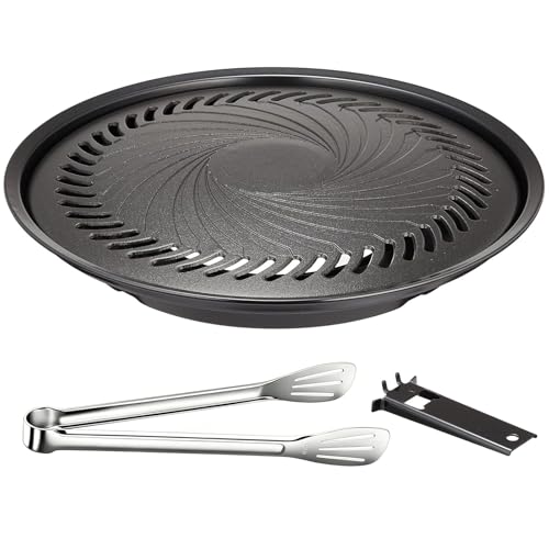 Korean BBQ Grill Pan, Nonstick 13.5' Round Indoor Grill Pan Smokeless Cast Aluminum Includes Food...
