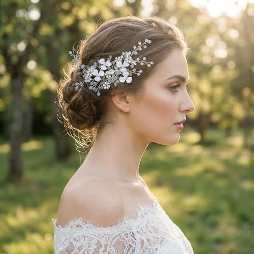 Peine Nupcial Floral Plateado Hecho a Mano miniatura 2