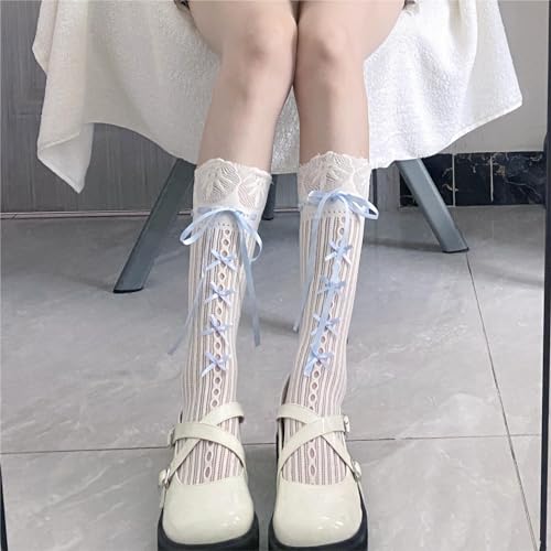 Womens Y2K Lace Gothic Lolita Socks Teen Girls Kawaii Cute Bows Highs Sexy Sheer Trouser Socks Fishnet Stockings2