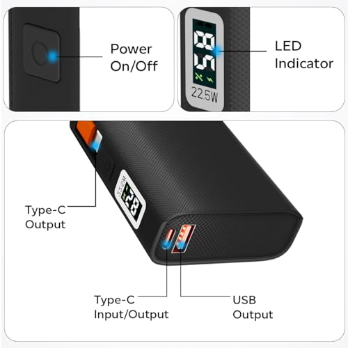 pTron Dynamo Rush 10000mAh 22.5W Nano Power Bank, Compact Size Fast Charging, Supports VOOC/Wrap/Dash USB Charging, 20W PD Fast Charging, Built-in Type C Cable, 2 Output Ports & BIS Certified (Black) - Image 8