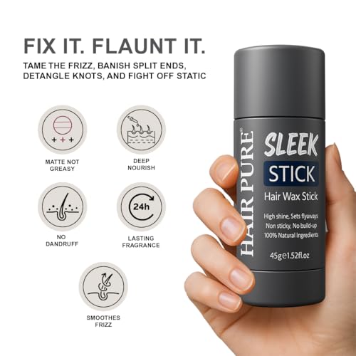 Image of Hair Pure Sleek Stick Hair Wax for Women and Men | Styling Wax Stick for Frizzy Hair, Flyaways, Wigs & Broken Hair | High Shine Hair Finishing Stick | All Hair Types | 45g