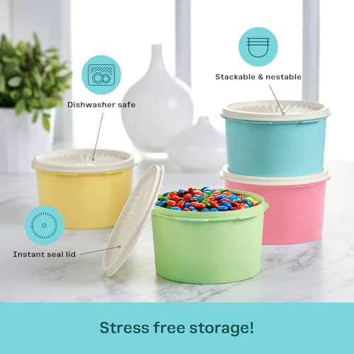 Image of Tupperware Heritage Collection 8 Piece Food Storage Canister Set in Vintage Colors, Dishwasher Safe and BPA Free (4 Containers, 4 Lids)