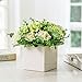 MyGift Artificial White Rose, Fake Flower Bouquet Arrangement in Square White Ceramic Vase Planter Pot