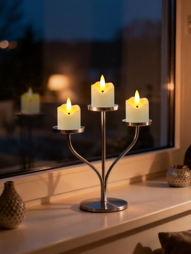 Image of Rechargeable Flameless Tea Light Candles with Timer Remote, 1.5 inchx2.2 inch Electric Fake Flickering Votive Candles for Anniversary Wedding Centerpiece Table Decor Funeral Halloween Christmas, ivory, 6 Pack