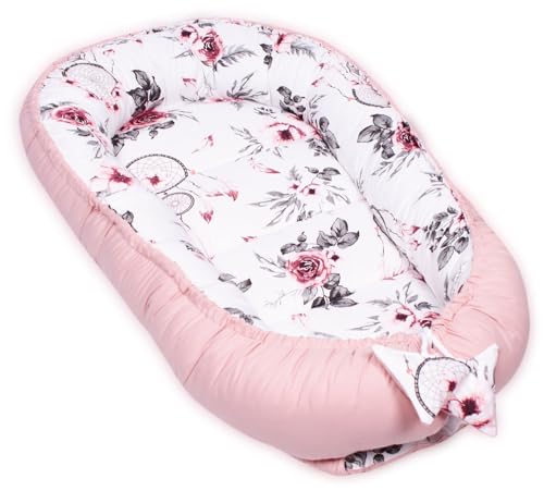 PaLulli Nido de Peluche de 2 Caras, Nido de Bebé, Cuna de Viaje, Cambiador de Cama, Capullo para Cuna de Bebé, 100% Algodón Oeko Tex (Rosa Soñador)