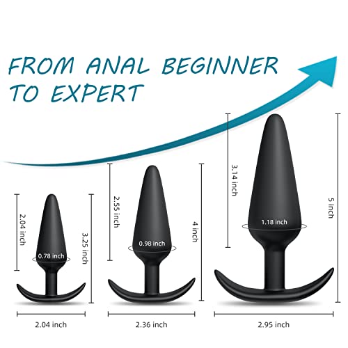 Silicone Anal Plug, Pack Of 3 Butt Plugs Training Set For Beginners Advanced Users With Flared Base Prostate Sex Toys #TOP1