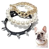 KOSMOS-LI Gold Link Chain Punk Pearl Necklace for Dogs Tiny Bling for Small Dog or Puppy -...