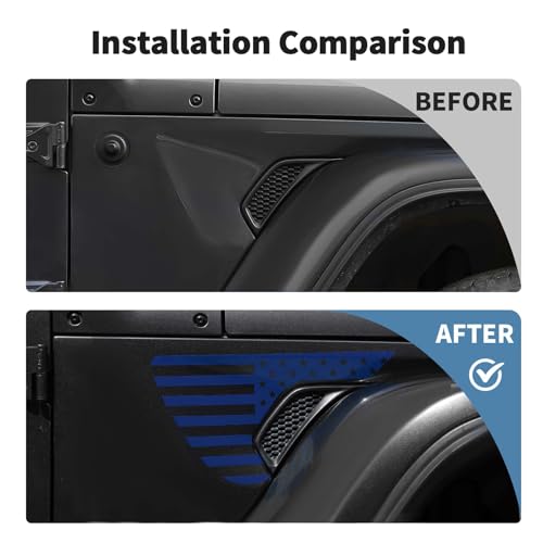 Image of Side Fender Vent Sticker US Flag Decals Vinyl Sticker Compatible with Jeep Wrangler JL JLU Gladiator JT 4xe 2025-2018 2pcs Blue
