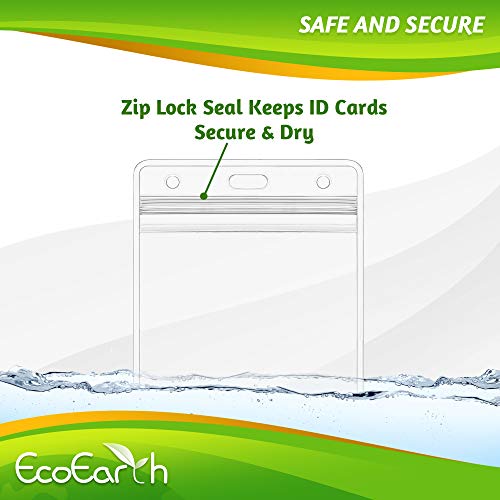 EcoEarth ID Badge Holder with Lanyard and Paper Kit (Blue Lanyards, Clear 3x4" Tag Holders, 100 Pack) 3-Piece Set of Plastic Pouch, Lanyard, and Name Card All-in-One