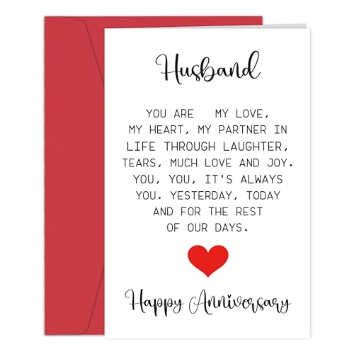 Happy Anniversary Card for Husband, Romantic Anniversary Card Gifts from Wife, Poem Love Card for Husband, Sweet Wedding Gifts for Him