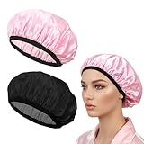 Wanmu 2 Stück Duschhauben für Frauen Wiederverwendbar Wasserdicht Elastische doppellagiges Duschhaube Deep Conditioning Haarhaube für Damen Mädchen Salon Spa, Kochen Reisen (Schwarz, Rosa)