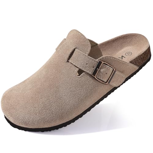 shevalues Wildleder Damen Clogs aus Leder rutschfest Unisex Pantoletten mit Premium Kork Fußbett für Frauen shevalues Wildleder Damen Clogs aus Leder rutschfest Unisex Pantoletten mit Premium Kork Fußbett für Frauen