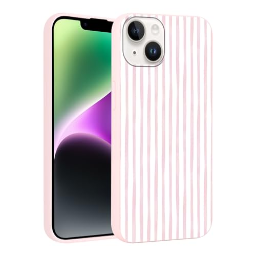 Yirlbey Estivi Cover per iPhone 14 / iPhone 13 6,1'', Custodia Rosa e Bianco Stripes Striped Disegno Motivo Aesthetic Summer per Ragazza Antiurto Rosa Silicone TPU Cellulare Protezione Case, Righe