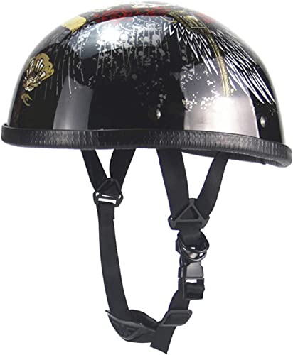 Smallest Low Profile Cool Skull Pattern Half Size Helmet Ultra-Thin Beanie hat DOT Approved Motorcycle Helmet,Men Women Open Face Novelty Small Helmet Skull Cap Half Shell Helmet (54-63CM)